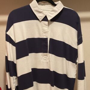 Aerie Navy and White Striped Polo Shirt